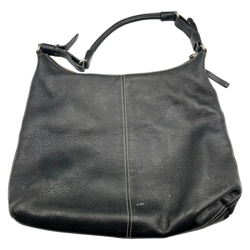 Kate Spade Shoulder Hobo Bag Pebbled Leather Polka Dot Lining Black